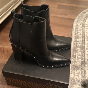 Charles David Black Heeled Boots with Silver Studs